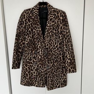 Zara Leopard Print Double Breasted Coat with Pockets